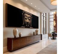YUSUZHU Tableau mural zen horizontal, impression sur toile Bouddha sombre, décoration longue, étroite et large pour couloir, salon ou bureau (65 x 195 cm/sans cadre)