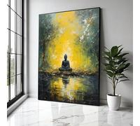 YUSUZHU Tableau représentant un Bouddha méditatif dans une forêt dorée, art mural spirituel, reflet de la nature, décoration zen, décoration intérieure, impression sur toile (60 x 90 cm/sans cadre)