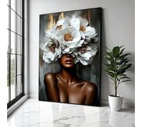 YUSUZHU Tableau représentant une femme coiffée d'un diadème floral blanc, portrait mural, toile décorative féminine, affiches et impressions de luxe (21 x 30 cm/cadre intérieur)