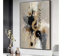 YUSUZHU Tableau sur toile avec notes de musique e sol dorée, thème musical, décoration texturée, prêt à accrocher (50 x 75 cm avec cadre intérieur)