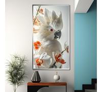 YUSUZHU Tableau sur toile Cacatoès - Perroquet blanc et orchidée, Décoration murale oiseaux, Œuvre d'art nature-luxe, Affiches animaux (70x110cm/Sans cadre)