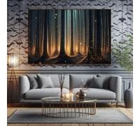 YUSUZHU Tableau sur toile Forêt, Impression Arbre de Vie Fantastique, Peinture Nature Nuit de Lucioles, Impression Nature, Décoration Botanique Bohème Zen (30x40cm/Sans Cadre)