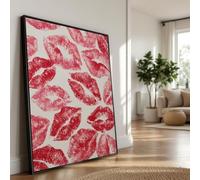 YUSUZHU Tableau sur toile imprimé baisers rouges à lèvres, motif amour, décoration lèvres, tableau d'appoint pour chambre ou salon (30x40cm/sans cadre)