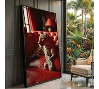 YUSUZHU Tableau sur toile « Léopard sur canapé rouge », imprimé animal exotique, décoration intérieure moderne, affiches et impressions, peinture décorative (40 x 70 cm/sans cadre)