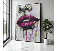 YUSUZHU Tableau sur toile « Lèvres violettes », peinture abstraite du visage, œuvre d'art moderne, affiches et impressions décoratives avec accents dorés (70 x 100 cm/sans cadre)
