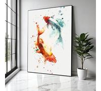 YUSUZHU Tableau sur toile représentant des carpes koï colorées, peinture aquarelle de poissons, décoration intérieure animaux asiatiques, impressions d'images d'aquarium naturel (80x110cm/sans cadre)