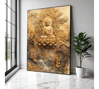 YUSUZHU Tableau sur toile représentant la méditation du Bouddha, trône de lotus, décoration zen spirituelle pour la maison, reproduction d'art en relief (21 x 30 cm, sans cadre)