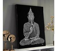 YUSUZHU Tableau sur toile représentant un Bouddha en méditation, design typographique noir et blanc, décoration spirituelle, peinture de silhouette zen, pleine conscience (70 x 100 cm/sans cadre)