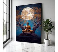YUSUZHU Tableau sur toile représentant un Bouddha en méditation, Nuit de pleine lune, Décoration sereine, Paysage zen avec arbre, Affiche imprimée pour la décoration intérieure (21x30cm/sans cadre)