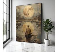 YUSUZHU Tableau sur toile représentant un moine méditant sous la pleine lune, peinture de réflexion spirituelle, décoration zen abstraite, méditation, impressions (40 x 60 cm/cadre intérieur)