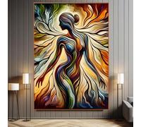 YUSUZHU Tableau sur toile représentant une femme et la nature, art féministe, peinture d'arbre, décoration murale féminine unique, image valorisant le corps (30 x 40 cm/sans cadre)