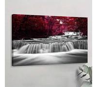 YUSUZHU Tableau sur toile représentant une large cascade et des feuilles rouges, décoration murale, pour chambre ou salon (21 x 30 cm, sans cadre)
