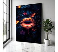 YUSUZHU Toile à motif lèvres léopard, art des lèvres orange, décoration murale papillon, peinture botanique sombre, art floral, affiches et impressions (30x40cm/cadre intérieur)