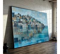 YUSUZHU Toile abstraite représentant un village côtier, reflet de la mer bleue, décoration murale grand format moderne, œuvre d'art pour le salon (70 x 100 cm, sans cadre)