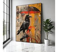YUSUZHU Toile Corbeau Art Urbain, Art Mural Grincheux Graffiti, Peinture Abstraite à l'Éclaboussure, Affiches Urbaines Modernes, Décoration Intérieure (80x110cm/Sans Cadre)