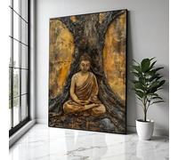 YUSUZHU Toile de méditation de Bouddha, art mural spirituel, œuvre d'art zen, décoration intérieure apaisante, impression de peinture de Bouddha sous un arbre (60x80cm/sans cadre)