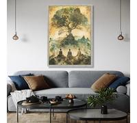 YUSUZHU Toile de méditation du Bouddha, Arbre de Vie Spirituel, Décoration Murale, Paysage Zen, Peinture de Montagne, Décoration Intérieure, Affiches (21x30cm/cadre intérieur)