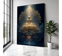 YUSUZHU Toile de méditation du Bouddha doré, tableau mural en toile représentant une fleur de lotus, décoration spirituelle asiatique, art zen, affiche imprimée (60 x 80 cm/sans cadre)