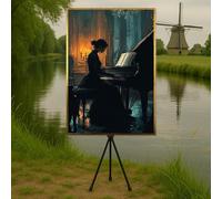 YUSUZHU Toile élégante représentant un pianiste, peinture d'art classique, silhouette de piano à queue, décoration murale sur toile, tableau (50 x 75 cm/cadre intérieur)