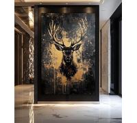 YUSUZHU Toile imprimée représentant un cerf, décoration murale cerf noir et or, œuvre d'art rustique pour chalet, peinture animalière de luxe, tableau pour la maison (50x75cm/sans cadre)