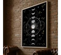 YUSUZHU Toile représentant les phases de la lune céleste, art mural astrologique, décoration des constellations du zodiaque, peinture noire et or, décoration intérieure (21 x 30 cm/sans cadre)