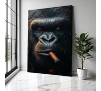 YUSUZHU Toile représentant un gorille fumant un cigare, gros plan d'un visage d'animal, décoration intérieure sombre et mystérieuse, œuvre d'art unique, impression de peinture (30x40cm/sans cadre)