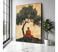 YUSUZHU Toile représentant un moine bouddhiste en méditation, art mural zen apaisant, décoration spirituelle pour la maison, illustration silhouette d'arbre, affiches (80 x 110 cm/cadre intérieur)