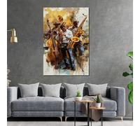 YUSUZHU Toile représentant un trio de jazz, tableau de musiciens de jazz, impression d'art avec un saxophone, décoration murale sur toile (60 x 80 cm, sans cadre)