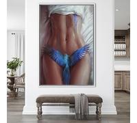 YUSUZHU Toile représentant une femme nue avec un oiseau bleu, tableau femme, tableau fille nue, tableau femme, toile pour chambre à coucher, 60 x 90 cm, sans cadre