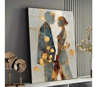 YUSUZHU Toile silhouette de couple, art abstrait à la feuille d'or, décoration murale romantique, toile sur le thème de la relation, tableau décoratif pour la maison (50 x 70 cm/sans cadre)