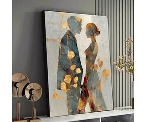 YUSUZHU Toile silhouette de couple, art abstrait à la feuille d'or, décoration murale romantique, toile sur le thème de la relation, tableau décoratif pour la maison (50 x 70 cm/sans cadre)