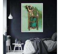 YUSUZHU Toile vintage représentant une femme nue - Femme derrière un paravent floral, affiches murales classiques et féminines, peinture photo 40 x 60 cm avec cadre