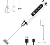 YUSWKO Mousseur à lait blanc avec support, mousseur à café portable, mélangeur de boisson rechargeable, fouet électrique étanche