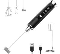 YUSWKO Mousseur à lait noir avec support, mousseur à café portable, mélangeur de boisson rechargeable, fouet électrique étanche