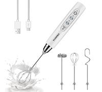 YUSWKO Mousseur à lait portatif blanc pour café, fouet électrique rechargeable avec 3 têtes et 3 vitesses, mousseur à café pour latte, cappuccino, chocolat chaud, œuf