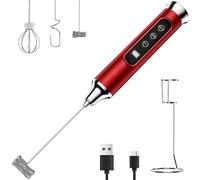 YUSWKO Mousseur à lait rouge avec support, mousseur à café portable, mélangeur de boisson rechargeable, fouet électrique étanche