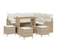 YUTAASU Ensemble de canapé de jardin moderne de 9 pièces avec coussins beige en polyrotin, pieds en acier et bois d'acacia - Plateau de table réglable en hauteur pour une assise flexible et manger en
