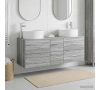 YUTAASU Ensemble de meubles de salle de bain 3 pièces Gris Sonoma 49,5 x | Fabriqué en bois, montage mural, position flexible du lavabo, poignées argentées, montage facile