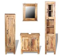YUTAASU Ensemble de meubles de salle de bain style vintage, 3 armoires | Bois de manguier massif, miroir avec cadre, armoires latérales de 120 cm et 160 cm de haut, beaucoup d'espace de rangement