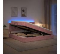 YUTAASU Lit à mémoire LED avec matelas Rose 200 x 200 cm Velours | Mécanisme de vérin à gaz, noyau à ressorts ensachés, tête de lit réglable, bande LED USB