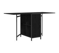 YUTAASU Table à manger - 144 x 60 x 75 cm - En bois de chêne noir | Extensible, étagère, imperméable, robuste, pour cuisine et salle à manger