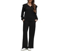Yutdeng Ensemble Survêtement Femme Deux Pièces Lounge Set à Manche Longue Tenues Sport 2 Pièces Sweat Col Revers demi-Fermeture Éclair Pantalon Décontracté Tenue Jogging Chic Tracksuit Automne Hiver