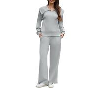 Yutdeng Ensemble Survêtement Femme Deux Pièces Lounge Set à Manche Longue Tenues Sport 2 Pièces Sweat Col Revers demi-Fermeture Éclair Pantalon Décontracté Tenue Jogging Chic Tracksuit Automne Hiver