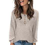 Yutdeng Femme Pulls Décontractés Tunique Pull Femme Léger Sweat à Manches Longues Sweatshirt Casual Automne Hiver Pullover Ample Mode Tops Chaud Haut Col Rond Chic Élégant Chandail Lâche Couleur Unie