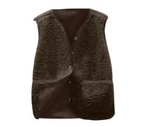 Yutdeng Gilet sans Manche Femme Automne Hiver en Molleton Classique Polaire Doux Couleur Unie Veste Chaud Manteau Blouson Mode Matelassée Poches Bouton Fille