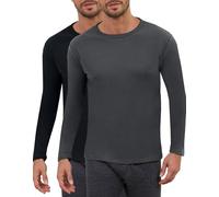 Yutdeng Hauts Thermiques Homme sous-Vêtements Chauds Manches Longues et Col Rond Doublé en Polaire Automne Hiver Maillot de Corps Tee Shirt Sport Gym Ski Couche de Base Vêtement,Noir+Gris,M