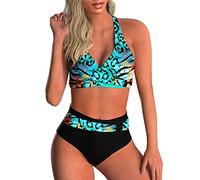 Yutdeng Maillots de Bain Femmes 2 Pieces Crossover Push Up Bikini Sets Tribal Print Ensemble de Tankini Dos Nu Croix Maillots Deux Pièces Froncé Bas de Bikini Taille Haute Imprimé,Vert,XL