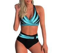Yutdeng Maillots de Bain Femmes 2 Pieces Crossover Push Up Bikini Sets Tribal Print Ensemble de Tankini Dos Nu Croix Maillots Deux Pièces Froncé Bas de Bikini Taille Haute Imprimé,Multicolore,L
