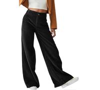Yutdeng Pantalon en Velours Côtelé pour Femme Vintage Décontracté Taille Haute Pantalons à Jambe Large Couleur Unie Ample Pantalons Coupe Droite Pantalon de Loisirs avec Poches,Noir,XL