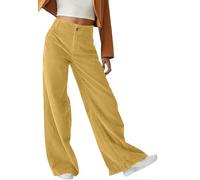Yutdeng Pantalon en Velours Côtelé pour Femme Vintage Décontracté Taille Haute Pantalons à Jambe Large Couleur Unie Ample Pantalons Coupe Droite Pantalon de Loisirs avec Poches,Jaune,L